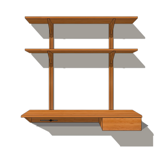 Bureau Flottant LE KETCH (48") Le Tenon et la Mortaise Cerisier-Un-tiroir-Deux-tablettes