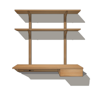 Bureau Flottant LE KETCH (48") Le Tenon et la Mortaise Chêne-rouge-Un-tiroir-Deux-tablettes 