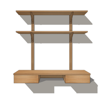 Bureau Flottant LE KETCH (48") Le Tenon et la Mortaise Chêne-rouge-Deux-Tiroirs-Deux-tablettes 