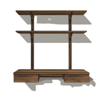 Bureau Flottant LE KETCH (48") Le Tenon et la Mortaise Noyer-noir-Deux-Tiroirs-Deux-tablettes